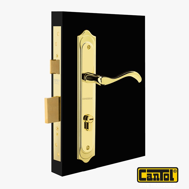 CERRADURA CANTOL GINEBRA  EMBUTIR 60MM BRONCE PULIDO MODERNA IZQUIERDA